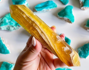Natural yellow fluorite Double terminated crystal wand crystal healing crystal grid crystal magic home decoration meditation