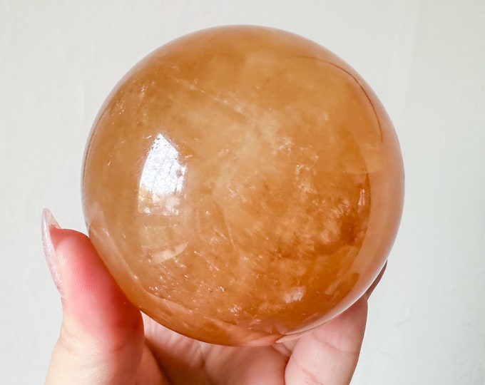 Honey calcite crystal sphere healing crystal home decor