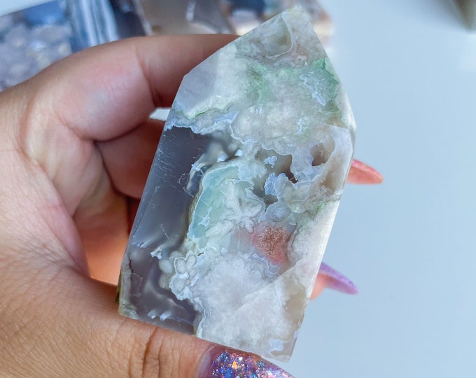 Druzy flower agate geode Crystal tower pink flower agate crystal tower healing crystal home decor