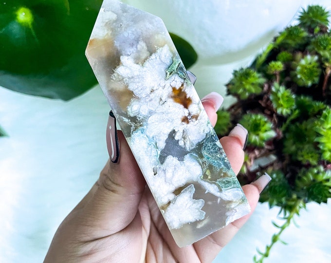 Flower agate crystal tower |cherry blossom agate home decoration | flower agate specimen | healing crystal | birthday gift|anniversary gift