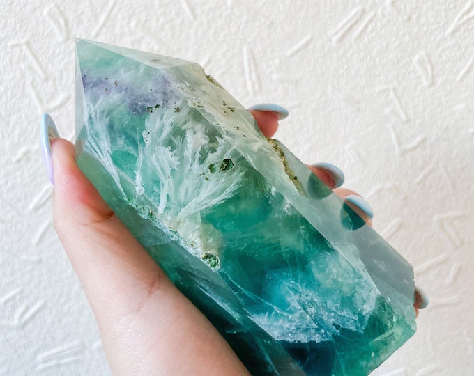 Fluorite crystal towers healing crystal home decoration | premium snowflake fluorite crystal tower