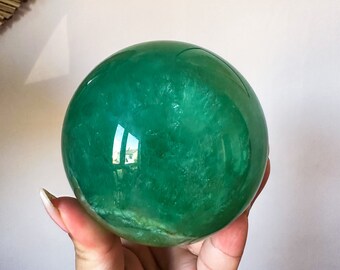 Esfera de cristal de fluorita verde, cristal curativo, decoración del hogar