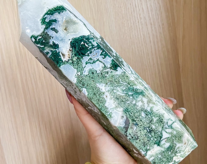 Moss agate crystal tower | moss agate home decoration | moss agate ornament | healing crystal | birthstone gifts| wedding anniversary gift
