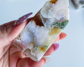 Druzy flower agate geode Crystal tower pink flower agate crystal tower healing crystal home decor