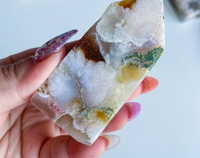Druzy flower agate geode Crystal tower pink flower agate crystal tower healing crystal home decor