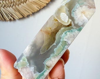Rare Green Flower agate geode Crystal tower (LY)  | High-quality flower agate crystal tower healing crystal home decor