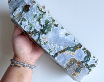 Moss agate crystal tower | moss agate home decoration | moss agate ornament | healing crystal | birthstone gifts| wedding anniversary gift 