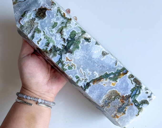Moss agate crystal tower | moss agate home decoration | moss agate ornament | healing crystal | birthstone gifts| wedding anniversary gift