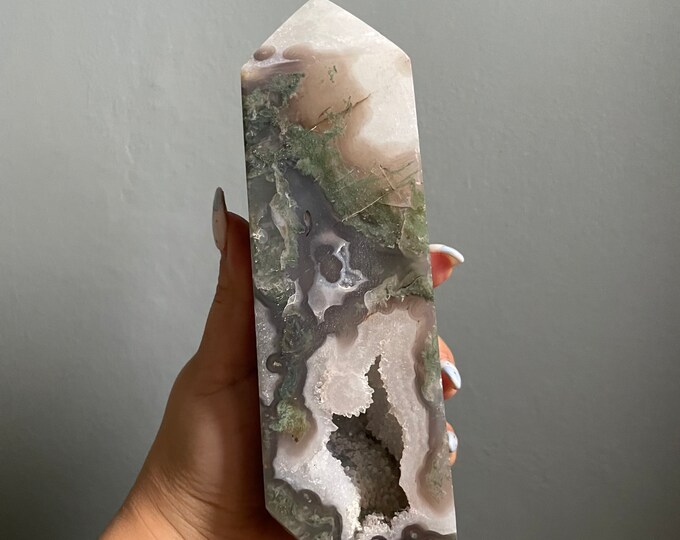 Moss agate crystal tower | moss agate home decoration | moss agate ornament | healing crystal | birthstone gifts| wedding anniversary gift