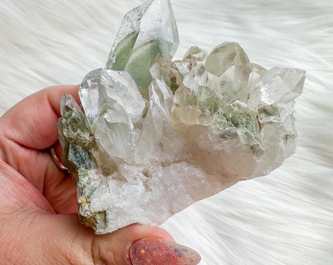 phantom chlorite quartz mineral specimen | premium quartz crystal cluster | crystal healing home decoration