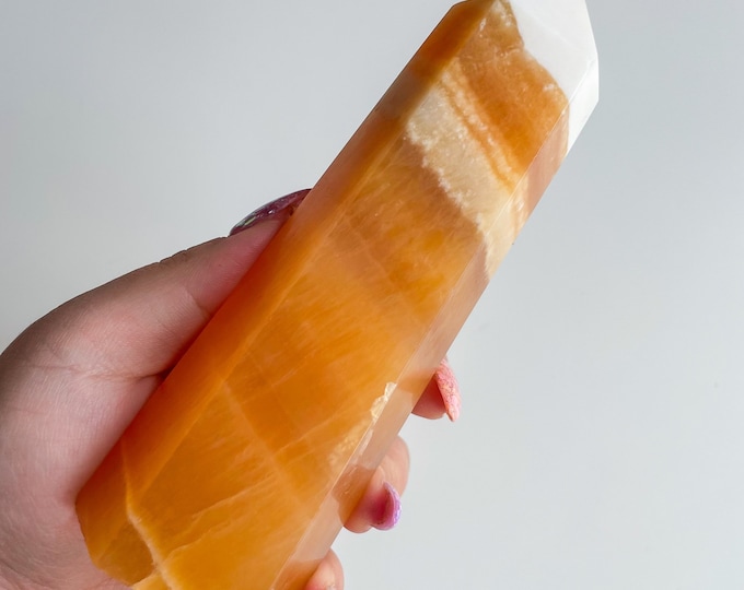orange calcite crystal tower healing crystal home decoration meditation reiki practice