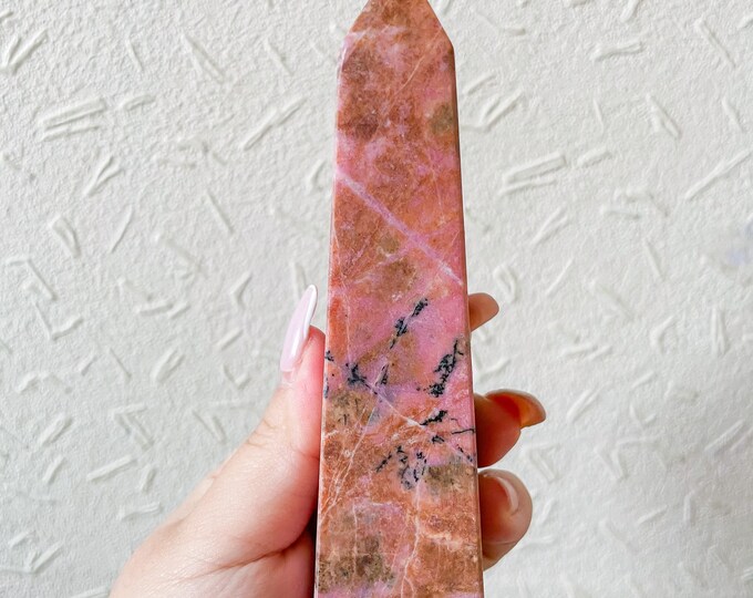 Rhodonite crystal tower chunky crystal tower healing crystal healing journey home decoration