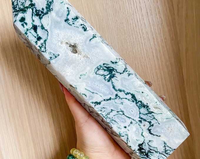 Moss agate crystal tower | moss agate home decoration | moss agate ornament | healing crystal | birthstone gifts| wedding anniversary gift