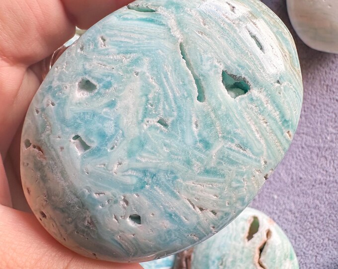 Reiki Healing Blue aragonite palm stone- Throat chakra& root chakra Healing crystal
