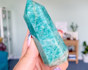 Amazonite high quality silver shimmer natural amazonite crystal tower healing crystal