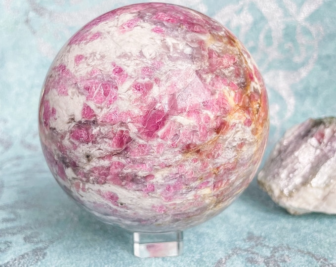 Rubellite lepidolite large crystal sphere healing crystal home decor