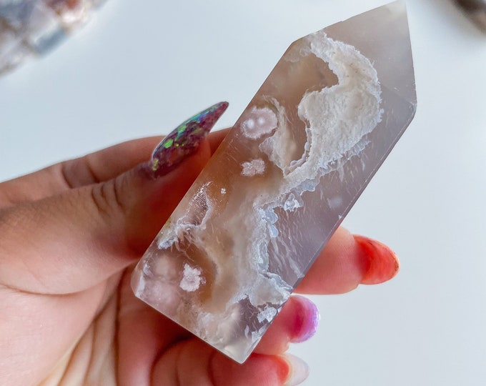 Druzy flower agate geode Crystal tower pink flower agate crystal tower healing crystal home decor