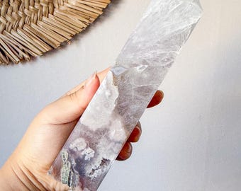 Premium ice  Black amethyst  flower agate crystal tower healing crystal home decor