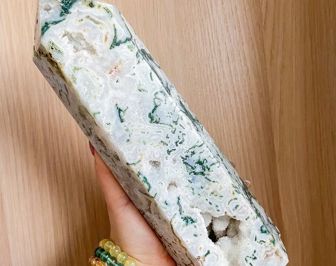 Moss agate crystal tower | moss agate home decoration | moss agate ornament | healing crystal | birthstone gifts| wedding anniversary gift