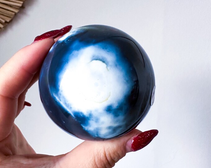 Orca Agate natural crystal sphere| unique crystal home decor| Tranquility home style | Earthy decor | Oceanic decor | unique gift idea