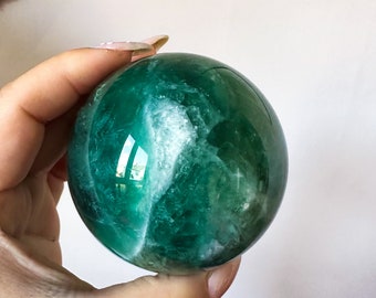 Esfera de cristal de fluorita verde, cristal curativo, decoración del hogar