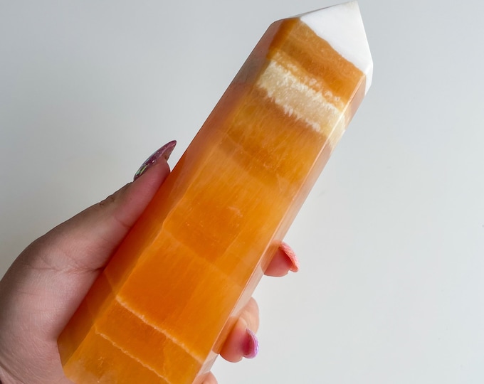 orange calcite crystal tower healing crystal home decoration meditation reiki practice