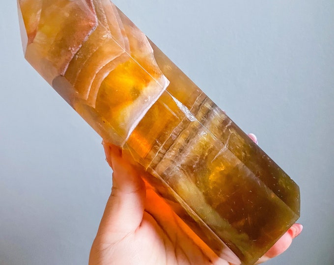 yellow Fluorite crystal tower,yellow fluorite tower,premium fluorite crystal point, rare crystal tower,crystal home decoration