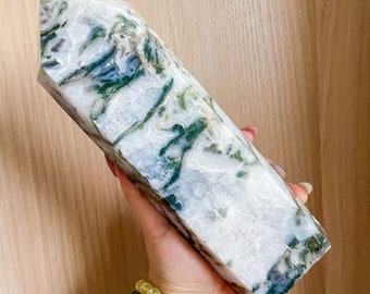 Moss agate crystal tower | moss agate home decoration | moss agate ornament | healing crystal | birthstone gifts| wedding anniversary gift 
