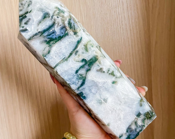Moss agate crystal tower | moss agate home decoration | moss agate ornament | healing crystal | birthstone gifts| wedding anniversary gift