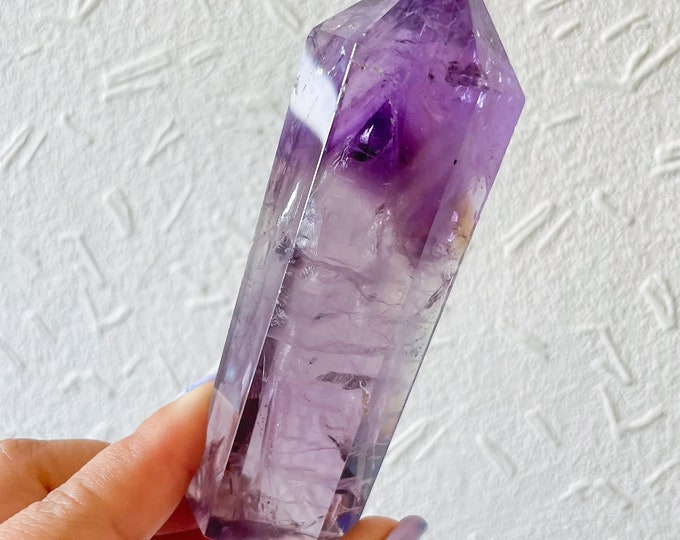 amethyst Crystal  tower Phantom amethyst crystal point ｜premium smoky amethyst crystal tower with rainbow healing crystal home decor