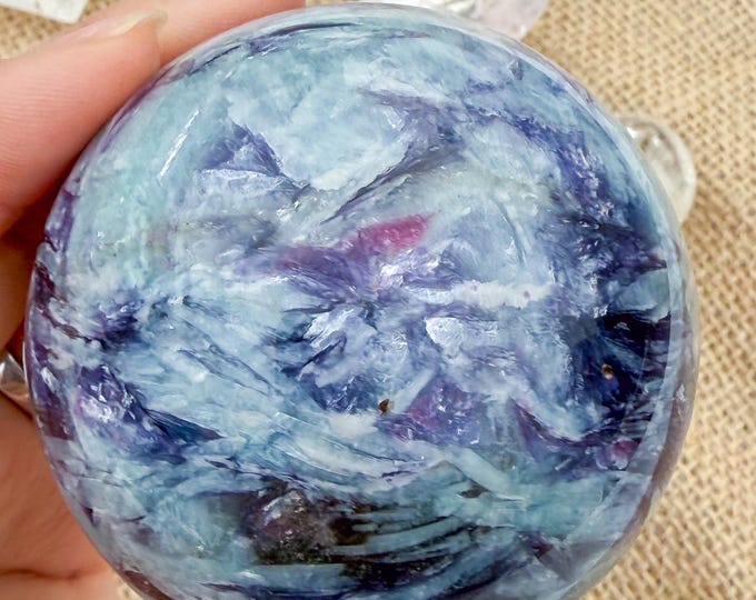 Aquamarine Crystal Sphere with pink tourmaline  Lepidolite,kyanite & Smoky Quartz | Natural Gemstone Sphere | Crystal Decor | Collector Gift