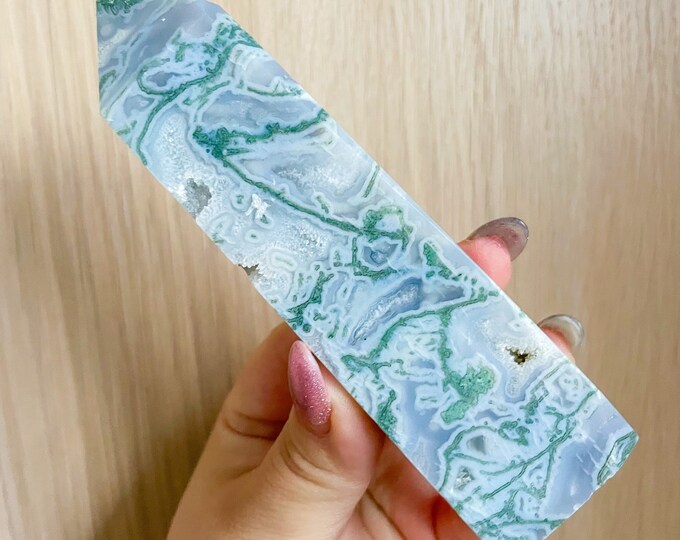 Moss agate crystal tower | moss agate home decoration | moss agate ornament | healing crystal | birthstone gifts| wedding anniversary gift