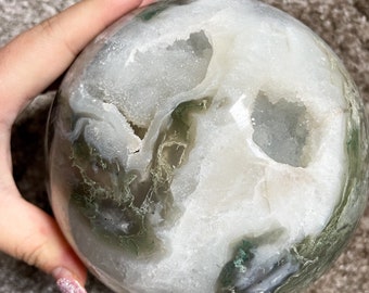 Natural Moss Agate Sphere - High Quality Druzy Healing Crystal for Home Decor and Meditation