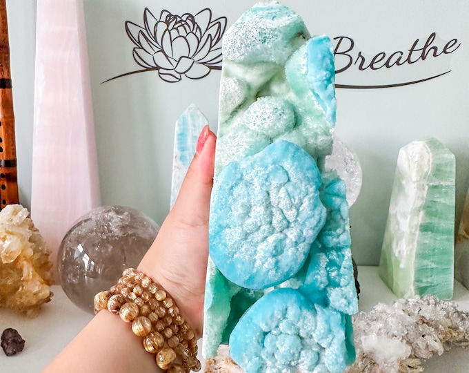 Collector Grade Blue Aragonite large  tower - Exquisite Home Decor & Healing Crystal Gift