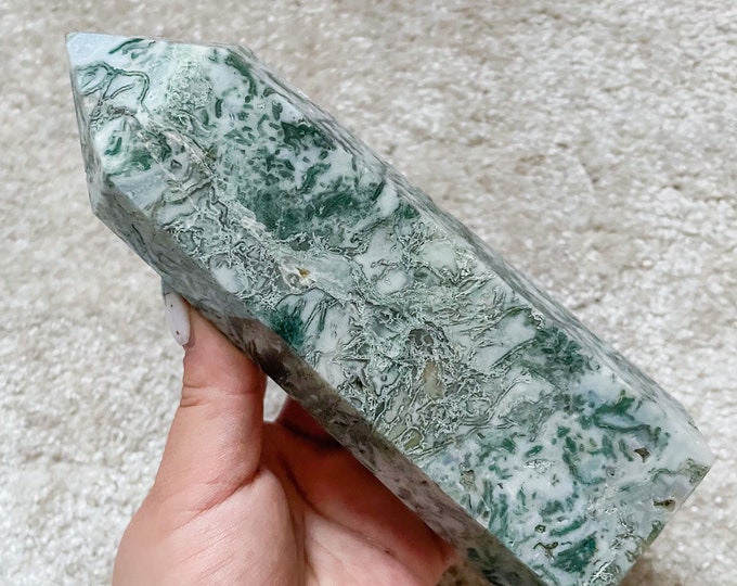 Moss agate crystal tower | moss agate home decoration | moss agate ornament | healing crystal | birthstone gifts| wedding anniversary gift