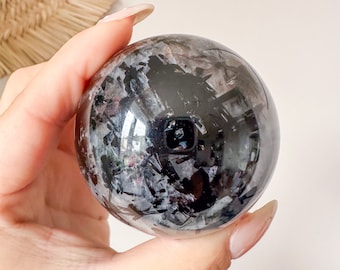 Black Tourmalated quartz crystal sphere | healing crystal home decoration  | birthstone gifts| wedding anniversary gift
