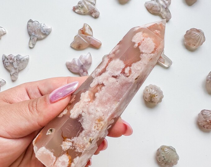 Premium pink flower agate (pk) Crystal tower | pink flower agate crystal tower healing crystal home decor |crystal gift |unique home decor|