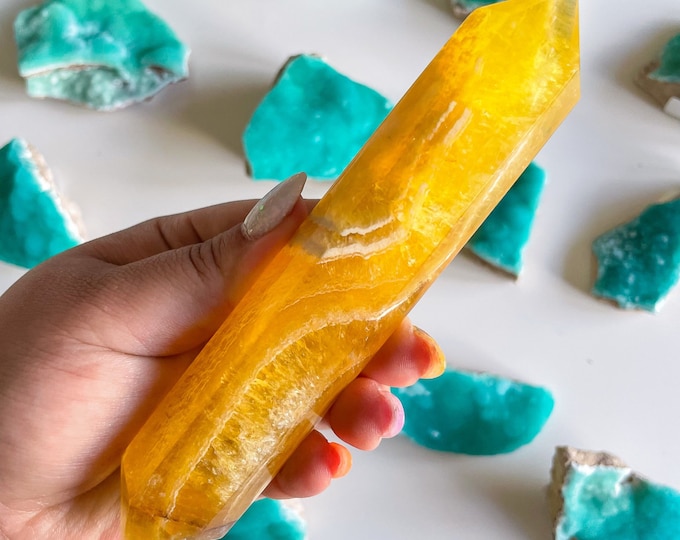 Natural yellow fluorite Double terminated crystal wand crystal healing crystal grid crystal magic home decoration meditation