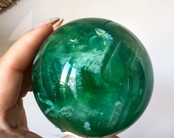 Esfera de cristal de fluorita verde, cristal curativo, decoración del hogar