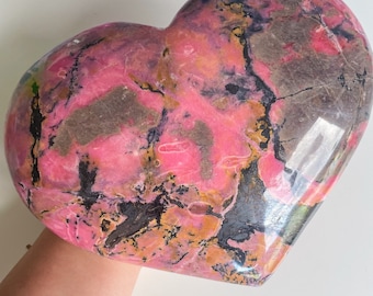 Rhodonite crystal heart | large crystal heart healing crystal healing journey home decoration