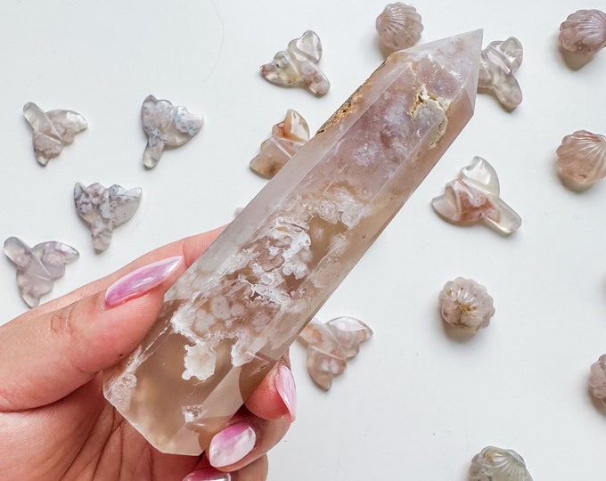 Premium pink flower agate (pk) Crystal tower | pink flower agate crystal tower healing crystal home decor |crystal gift |unique home decor|