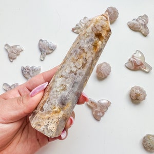 Premium yellow flower agate (pk) Crystal tower | yellow flower agate crystal tower healing crystal home decor |unique home decor|