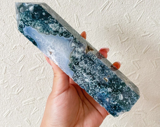 Moss agate crystal tower | moss agate home decoration | moss agate ornament | healing crystal | birthstone gifts| wedding anniversary gift