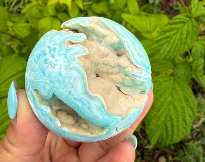 Blue aragonite crystal sphere healing crystal home decor