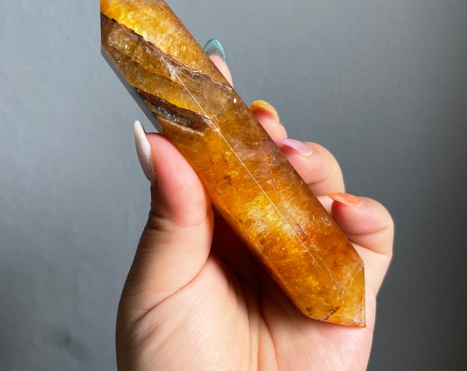 yellow fluorite DT crystal wand | Double terminated crystal wand | crystal healing crystal grid |crystal magic home decoration meditation
