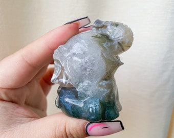 Premium Moss agate elephant crystal animal carving home deco