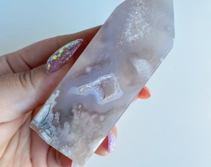 Druzy flower agate geode Crystal tower pink flower agate crystal tower healing crystal home decor