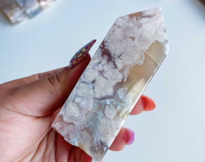 Druzy flower agate geode Crystal tower pink flower agate crystal tower healing crystal home decor
