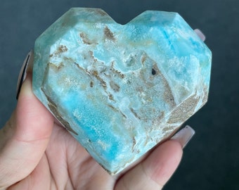 Blue aragonite heart | Caribbean calcite heart | crystal facets heart reiki healing meditation crystal healing journey home decoration