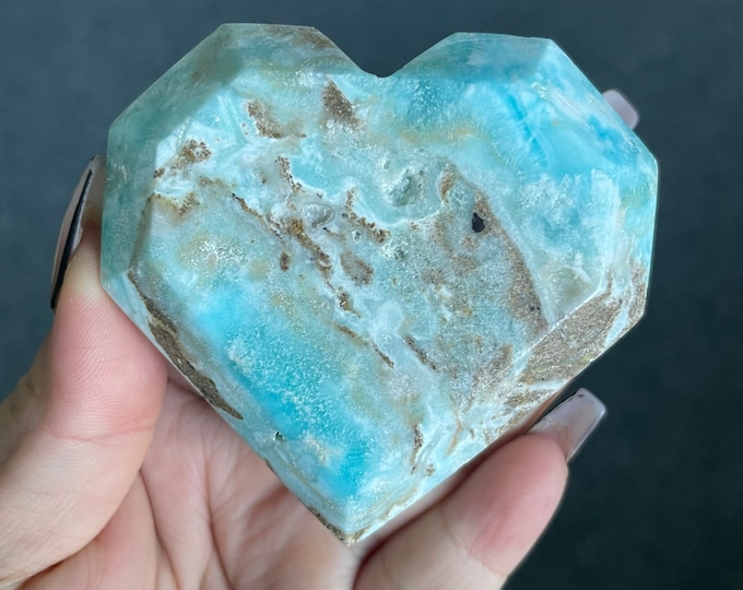 Blue aragonite heart | Caribbean calcite heart | crystal facets heart reiki healing meditation crystal healing journey home decoration
